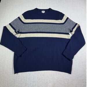 J Crew Men Large Blue Tan Rugged Merino Wool Blend Long Sleeve Preppy Sweater